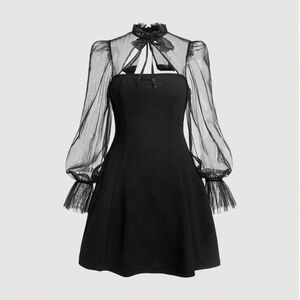 Elegant Black Mini Dress with Sheer Sleeves